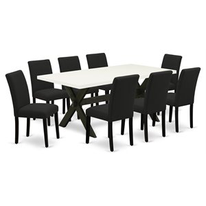 East West Furniture X-Style 9-piece Traditional Wood Dinette Set in Black