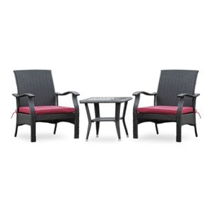 East West Furniture Denton 3-piece Modern Metal Patio Dining Set in Black