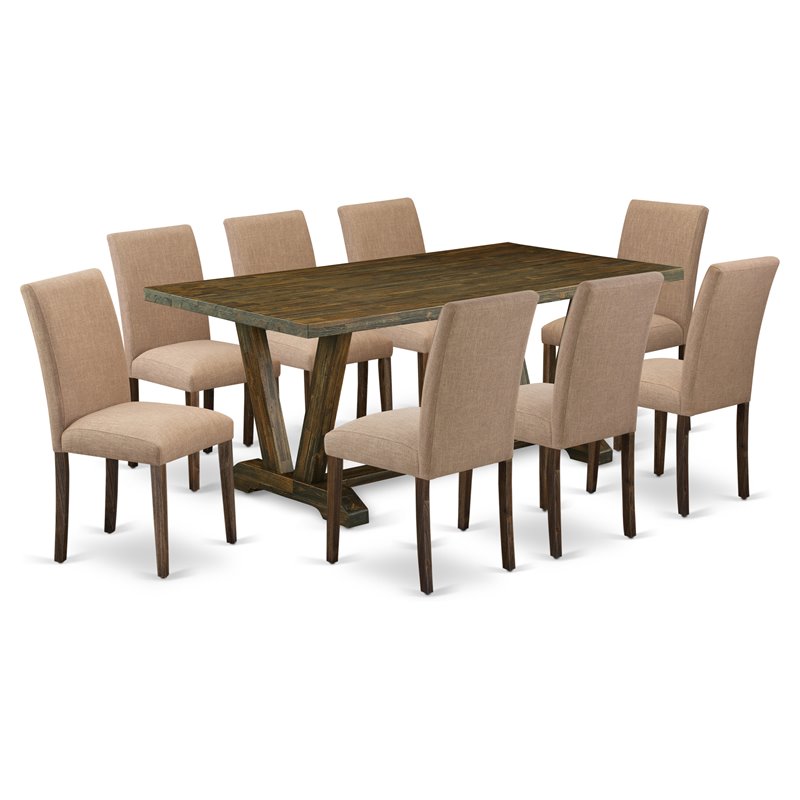 East West Furniture V-Style 9-piece Wood Dining Set in Brown