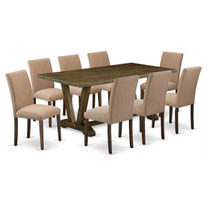 East West Furniture V-Style 9-piece Wood Dining Set in Brown