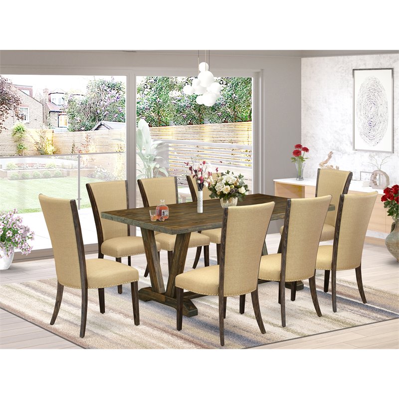 East West Furniture V-Style 9-piece Wood Dining Set in Jacobean Brown