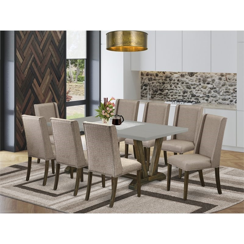 East West Furniture V-Style 9-piece Wood Dining Room Table Set in Dark Brown