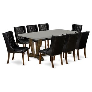 East West Furniture V-Style 9-piece Wood Dining Room Table Set in Jacobean Brown