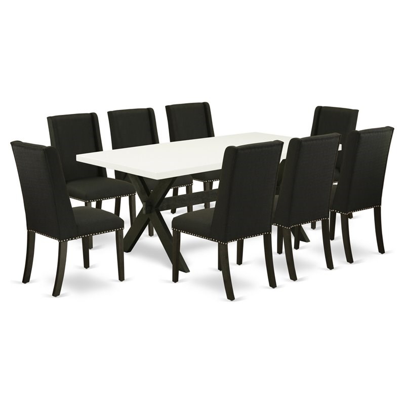 East West Furniture X-Style 9-piece Wood Kitchen Table and Chair Set in Black