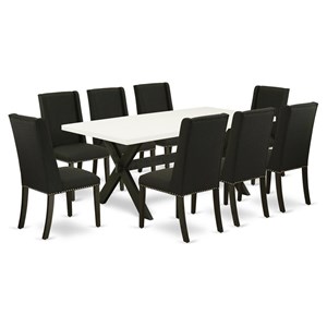East West Furniture X-Style 9-piece Wood Kitchen Table and Chair Set in Black