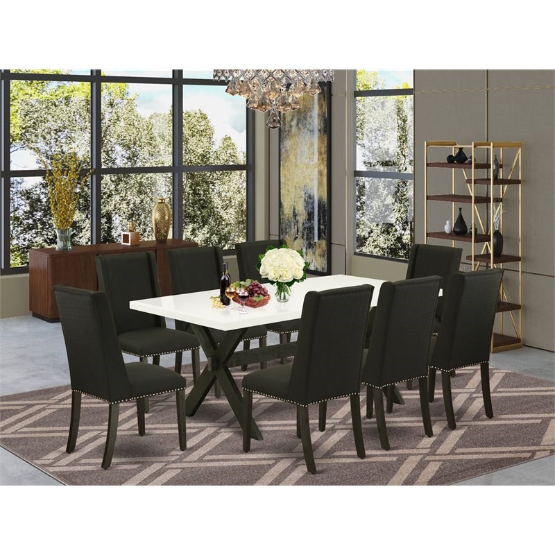 East West Furniture X-Style 9-piece Wood Kitchen Table and Chair Set in Black