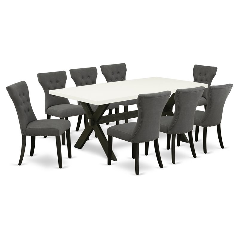 East West Furniture X-Style 9-piece Wood Dining Set in Dark Gotham Gray