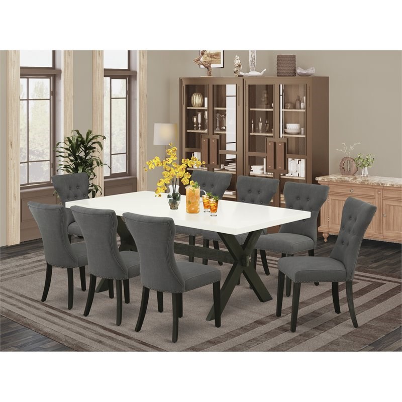 East West Furniture X-Style 9-piece Wood Dining Set in Dark Gotham Gray