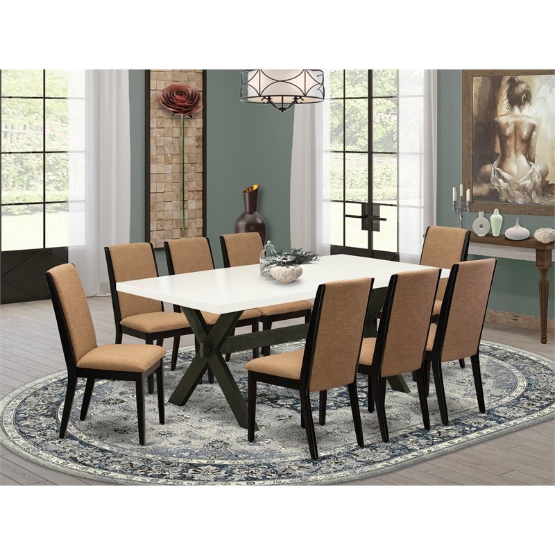 East West Furniture X-Style 9-piece Traditional Wood Kitchen Set in Black