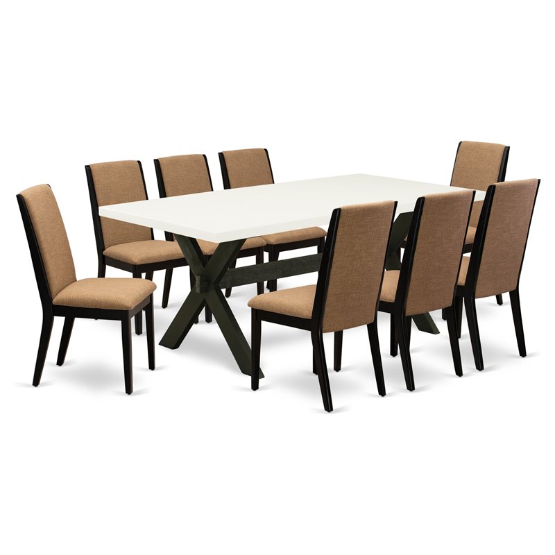 East West Furniture X-Style 9-piece Traditional Wood Kitchen Set in Black