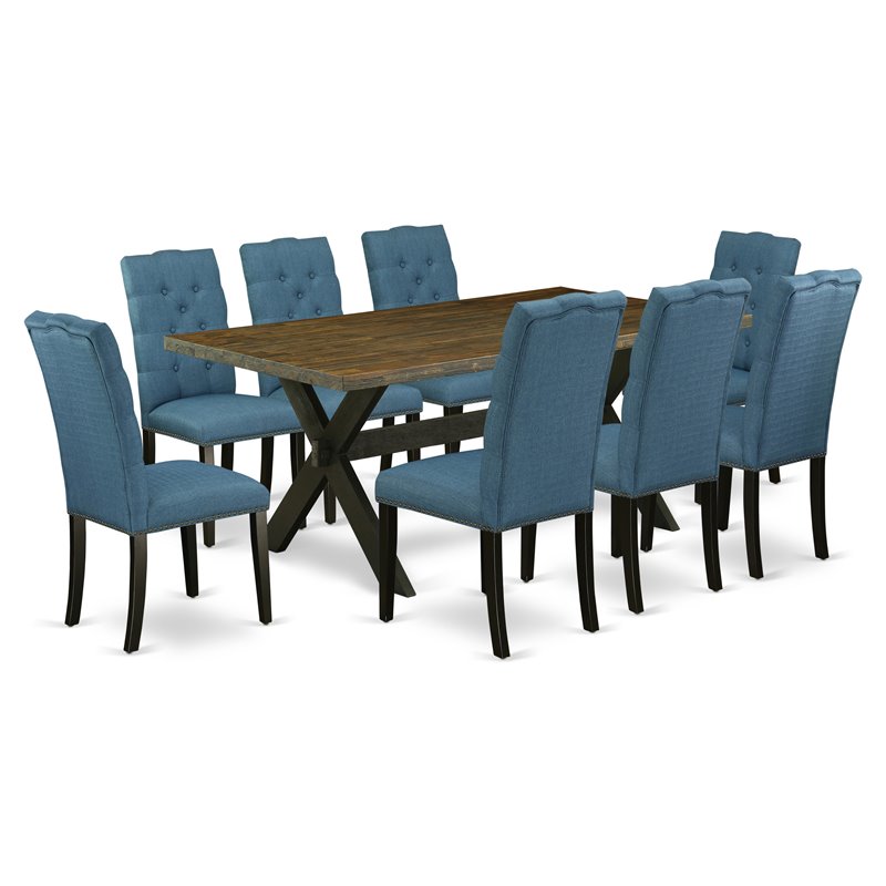 East West Furniture X-Style 9-piece Wood Dining Room Table Set in Black