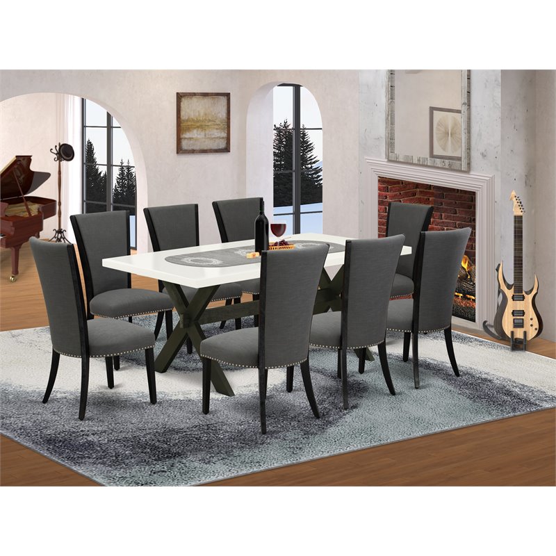 East West Furniture X-Style 9-piece Wood Dining Set with Cushion Chairs in White