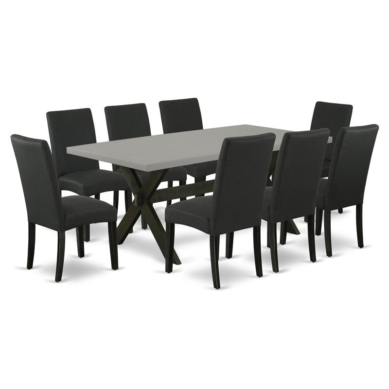 East West Furniture X-Style 9-piece Wood Dining Set in Gray/Black