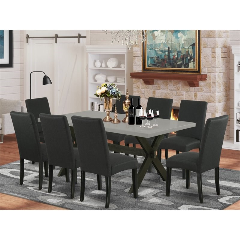 East West Furniture X-Style 9-piece Wood Dining Set in Gray/Black