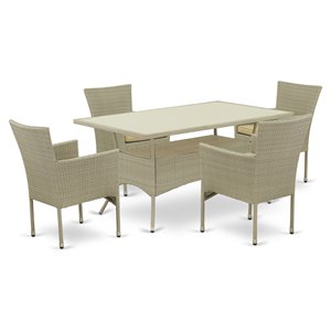 East West Furniture Oslo 5-piece Modern Metal Patio Set in Natural