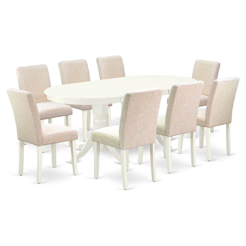 East West Furniture Vancouver 9-piece Wood Dining Set in Linen White/Light Beige