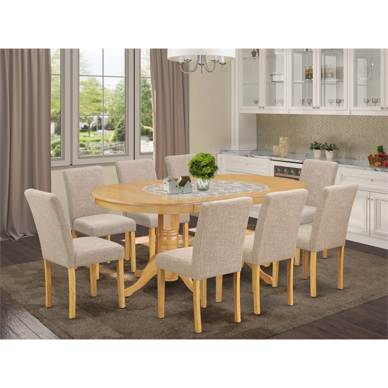 East West Furniture Vancouver 9-piece Wood Dining Set in Oak/Light Fawn