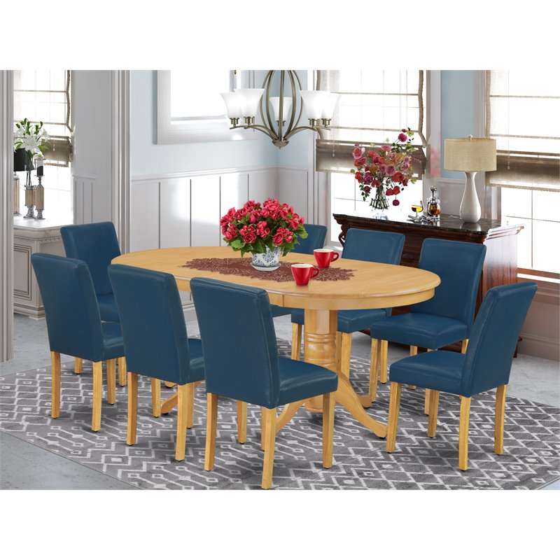 East West Furniture Vancouver 9-piece Wood Dining Set in Oak/Oasis