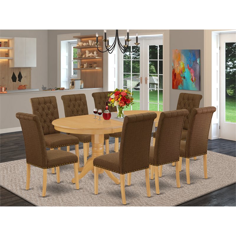 East West Furniture Vancouver 9-piece Wood Dining Set in Oak/Dark Coffee