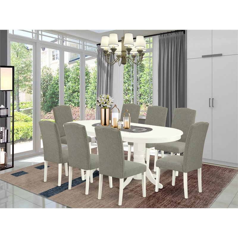 East West Furniture Vancouver 9-piece Wood Dining Set in White/Dark Shitake