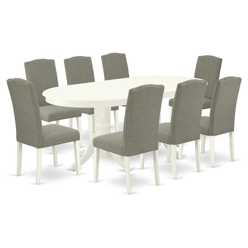 East West Furniture Vancouver 9-piece Wood Dining Set in White/Dark Shitake