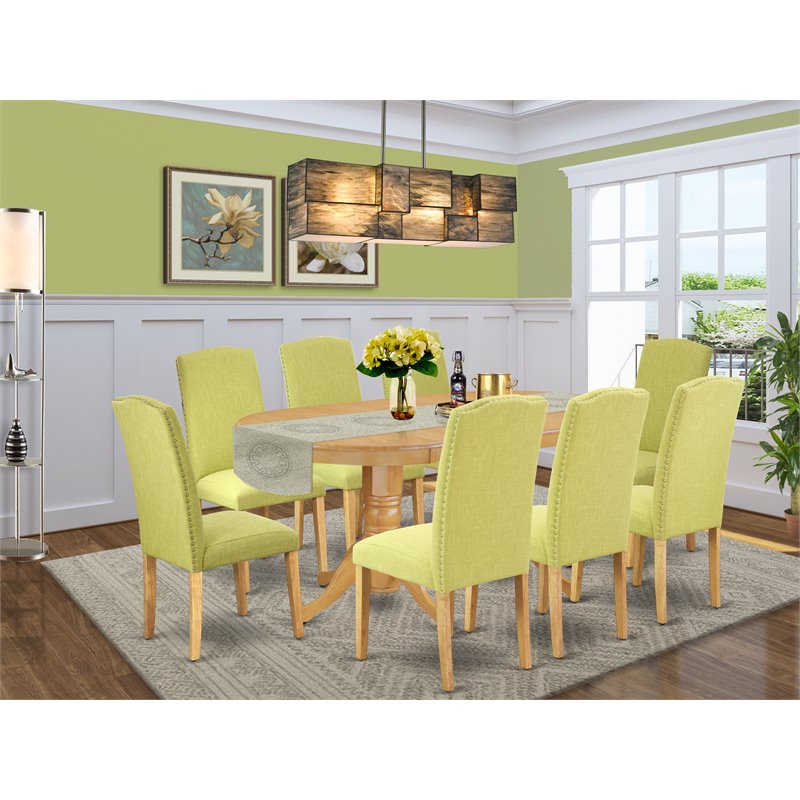 East West Furniture Vancouver 9-piece Wood Dining Set in Oak/Limelight