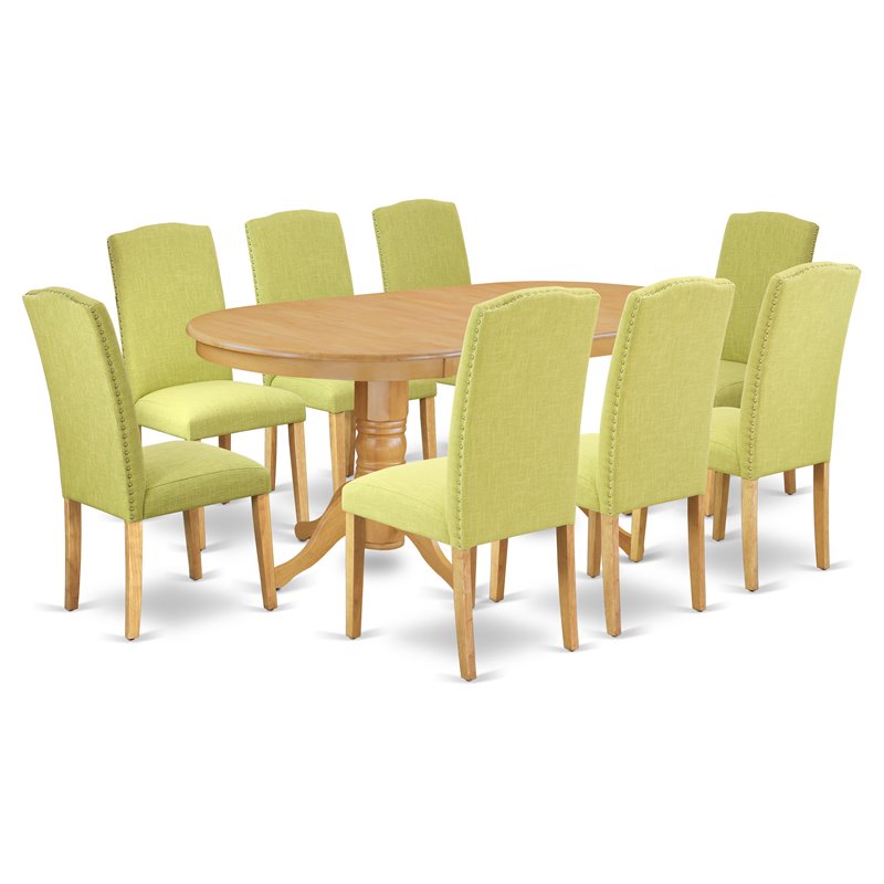 East West Furniture Vancouver 9-piece Wood Dining Set in Oak/Limelight