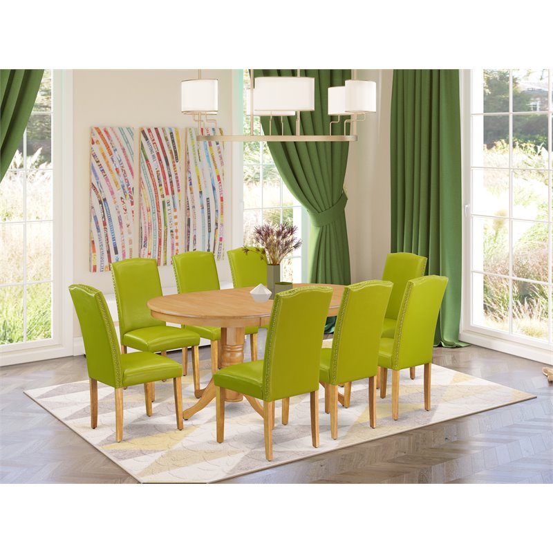 East West Furniture Vancouver 9-piece Wood Dining Set in Oak/Autumn Green