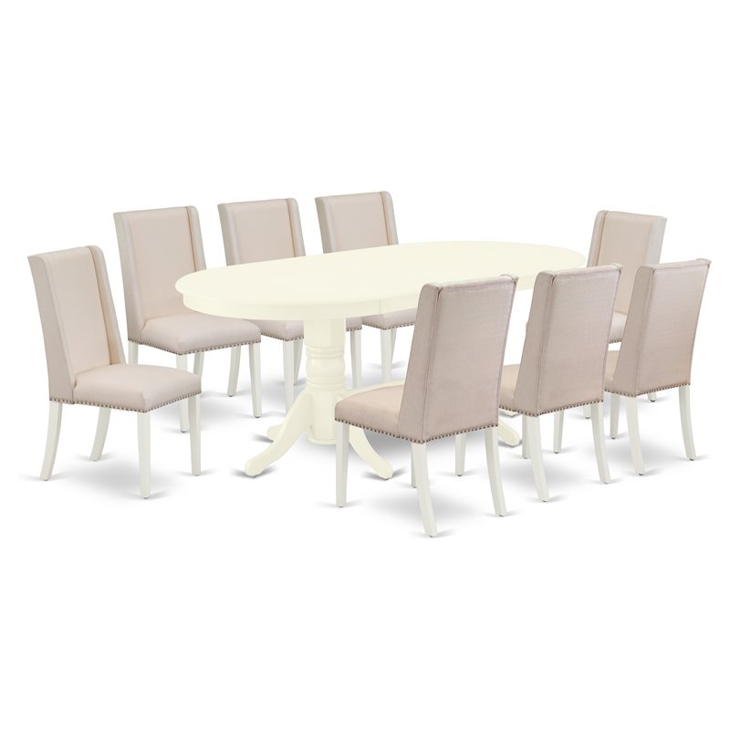 East West Furniture Vancouver 9-piece Wood Kitchen Table Set in Linen White