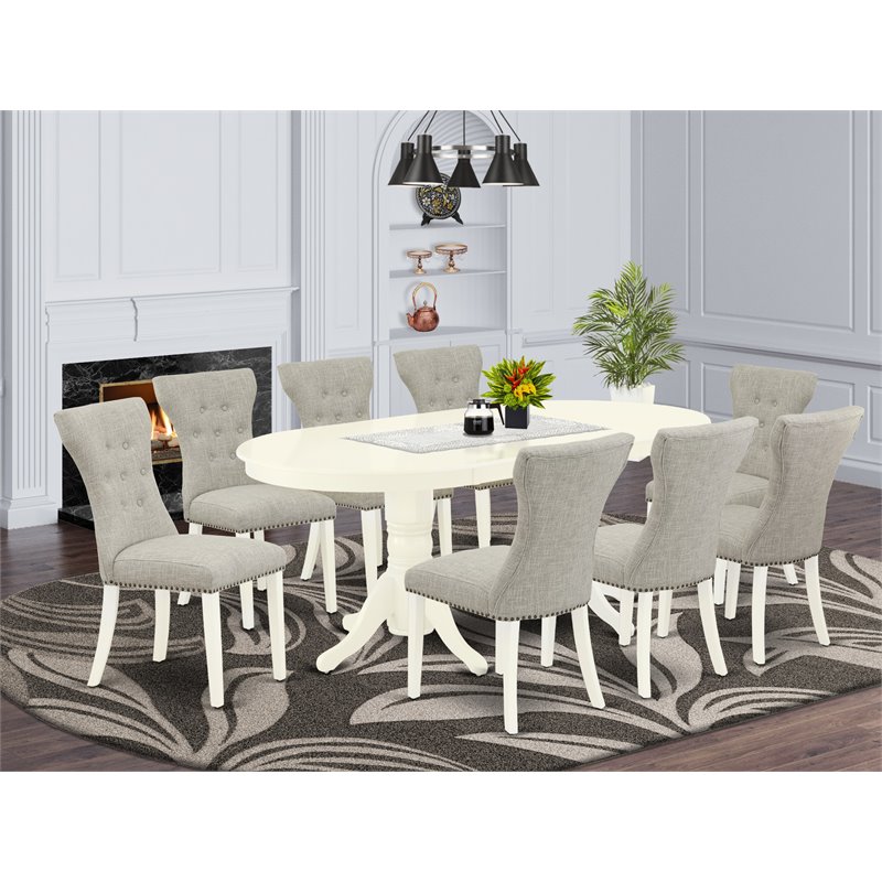 East West Furniture Vancouver 9-piece Wood Dining Table Set in Linen White