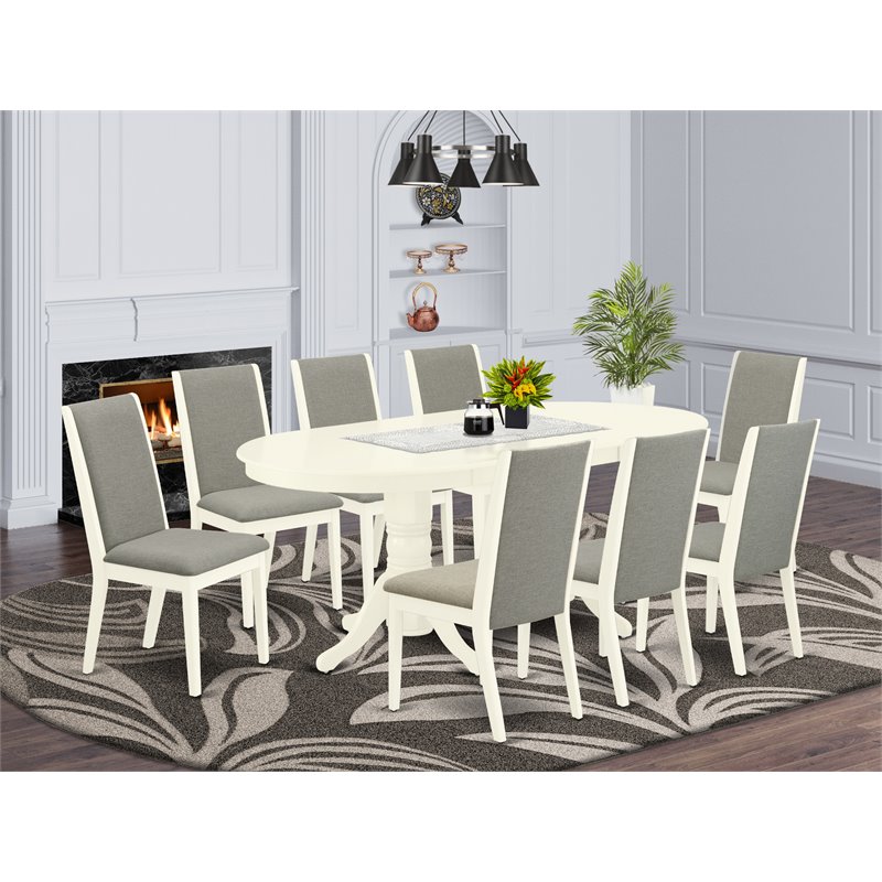 East West Furniture Vancouver 9-piece Wood Dining Room Set in Linen White