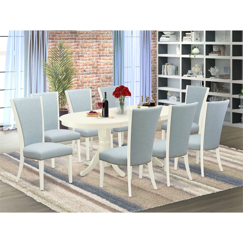 East West Furniture Vancouver 9-piece Wood Dining Set in Linen White