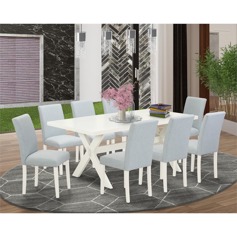 East West Furniture X-Style 9-piece Wood Dinette Set in Linen White