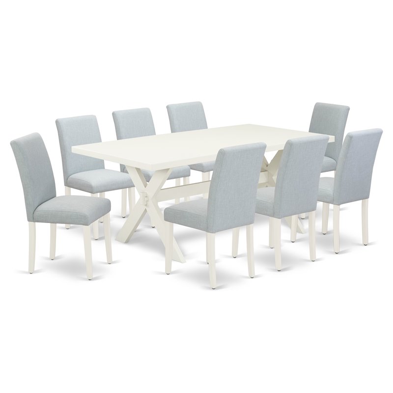 East West Furniture X-Style 9-piece Wood Dinette Set in Linen White