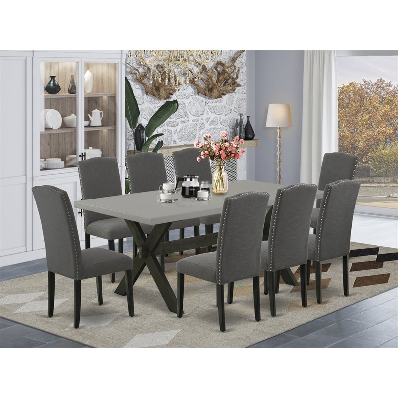 East West Furniture X-Style 9-piece Wood Dining Room Set in Gray