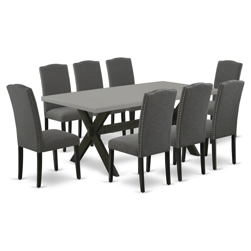 East West Furniture X-Style 9-piece Wood Dining Room Set in Gray
