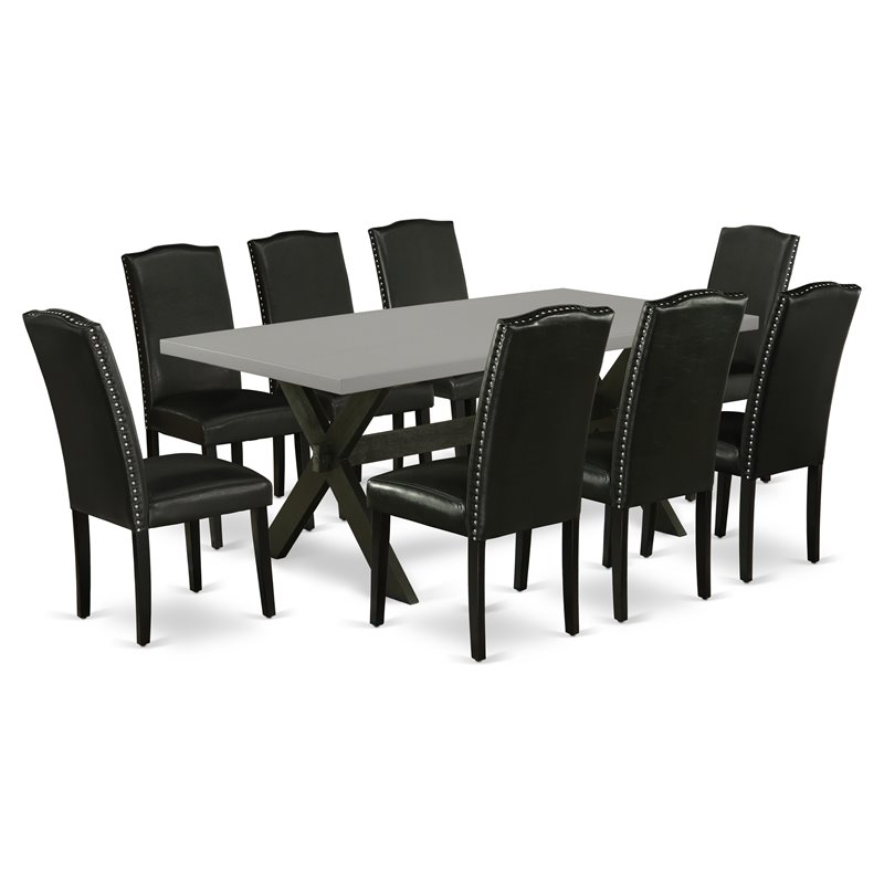 East West Furniture X-Style 9-piece Wood Dining Set in Black/Cement