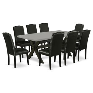 East West Furniture X-Style 9-piece Wood Dining Set in Black/Cement
