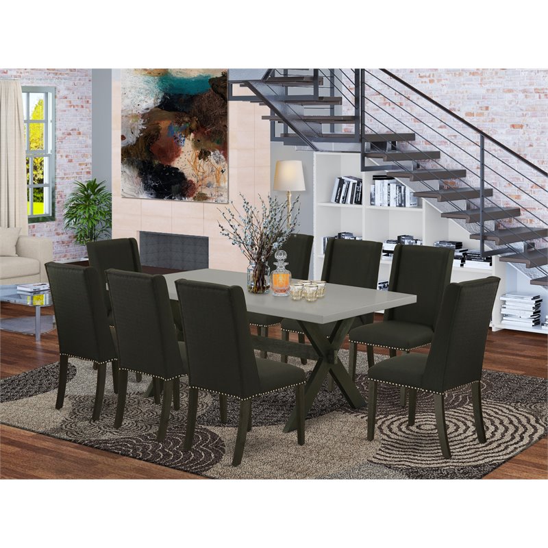 East West Furniture X-Style 9-piece Wood Table and Dining Chair Set in Black