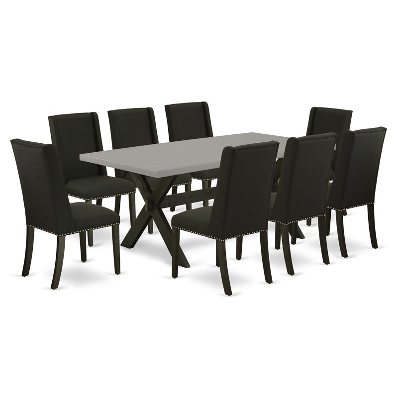 East West Furniture X-Style 9-piece Wood Table and Dining Chair Set in Black
