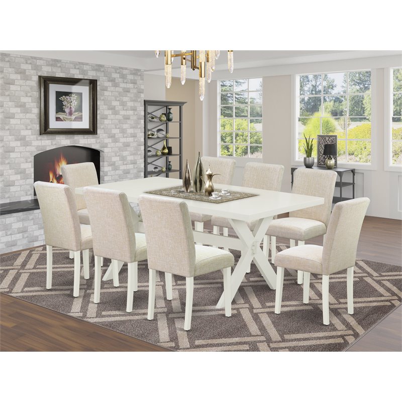 East West Furniture X-Style 9-piece Wood Dinette Set in Light Beige