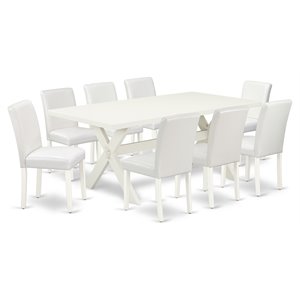 East West Furniture X-Style 9-piece Wood Dining Table Set in Linen White