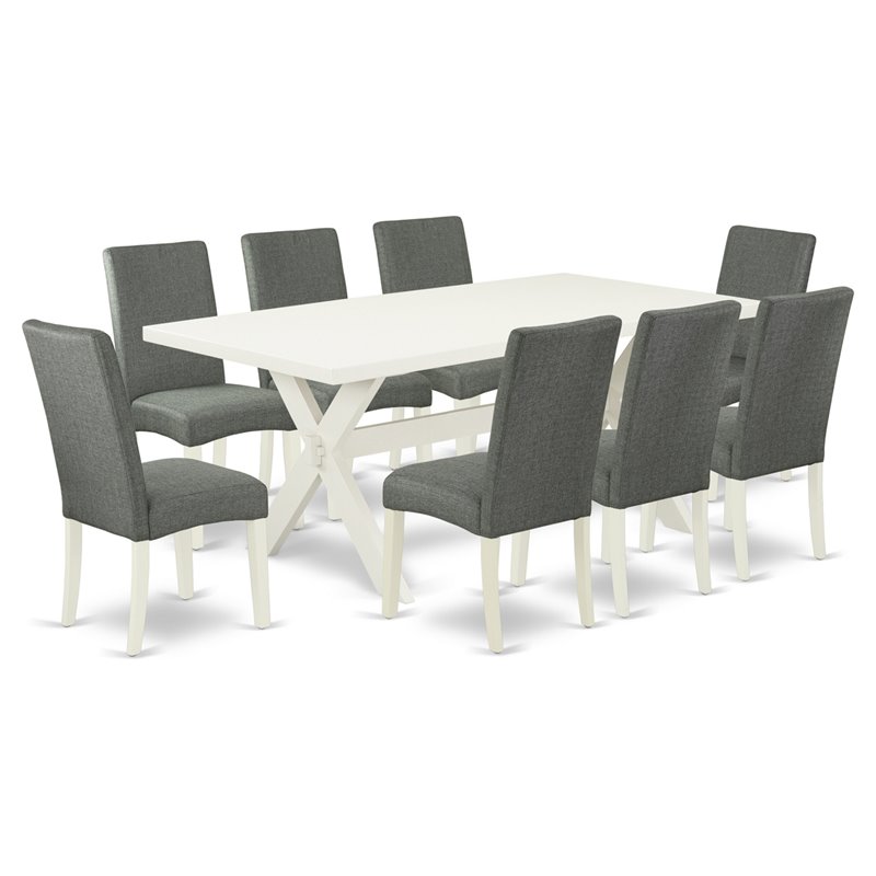 East West Furniture X-Style 9-piece Wood Dining Table Set in Gray