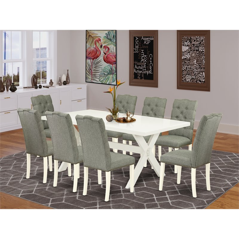 East West Furniture X-Style 9-piece Traditional Wood Kitchen Set in Gray