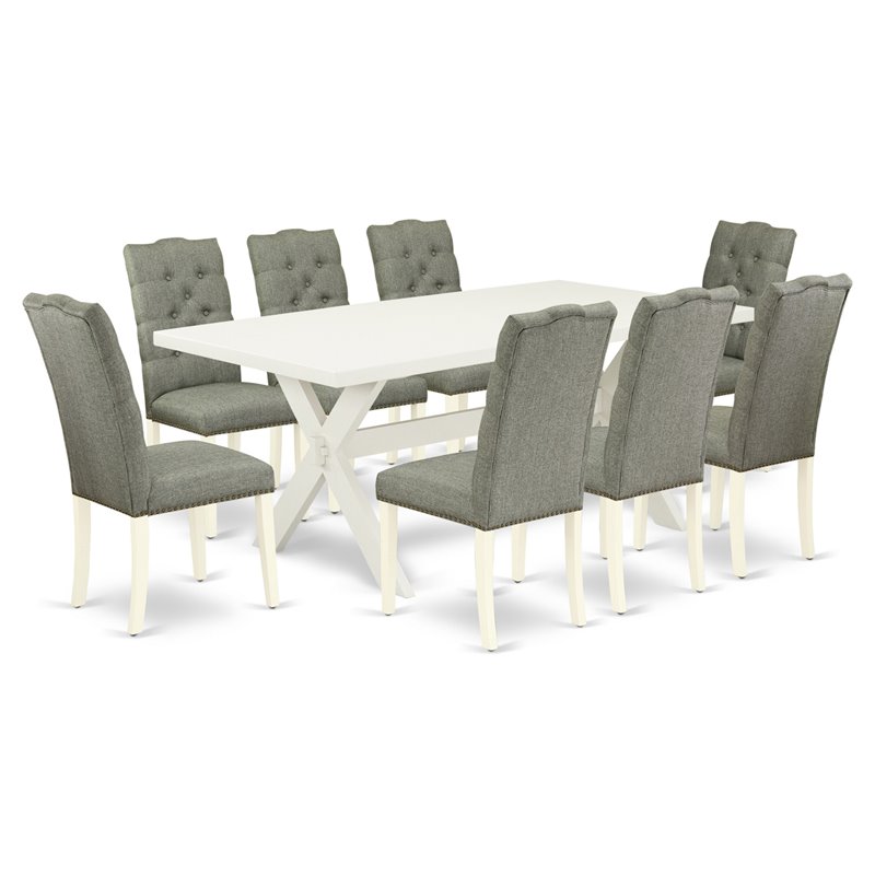 East West Furniture X-Style 9-piece Traditional Wood Kitchen Set in Gray