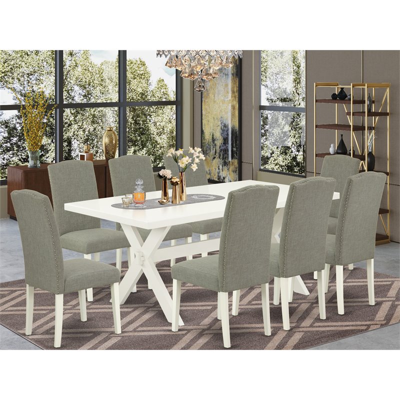 East West Furniture X-Style 9-piece Wood Dining Set in Dark Shitake Gray