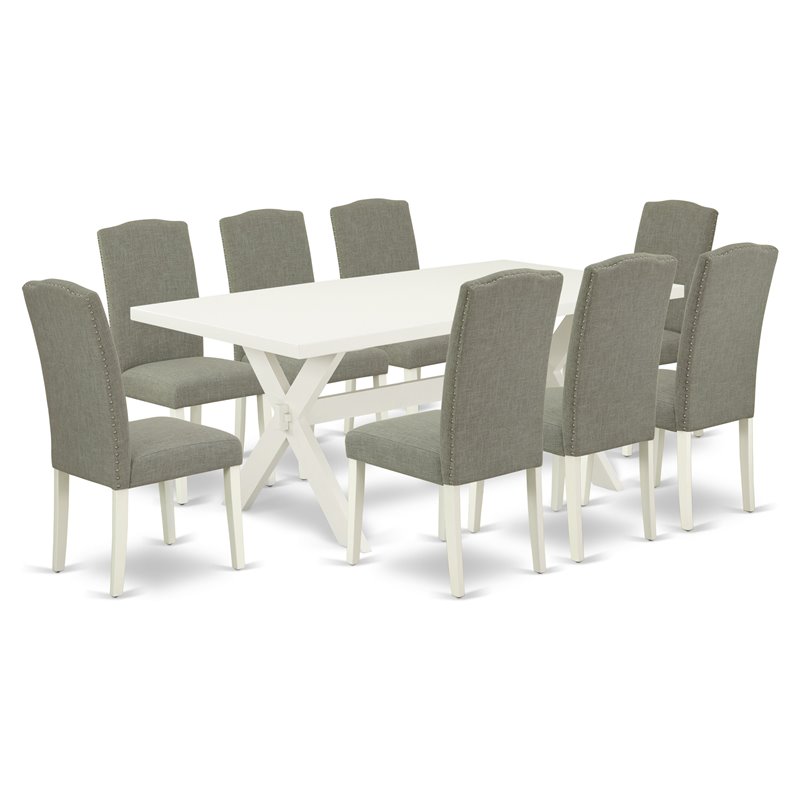 East West Furniture X-Style 9-piece Wood Dining Set in Dark Shitake Gray