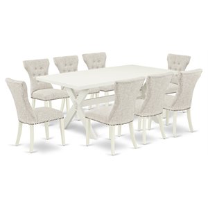East West Furniture X-Style 9-piece Wood Dining Set in Linen White/Doeskin