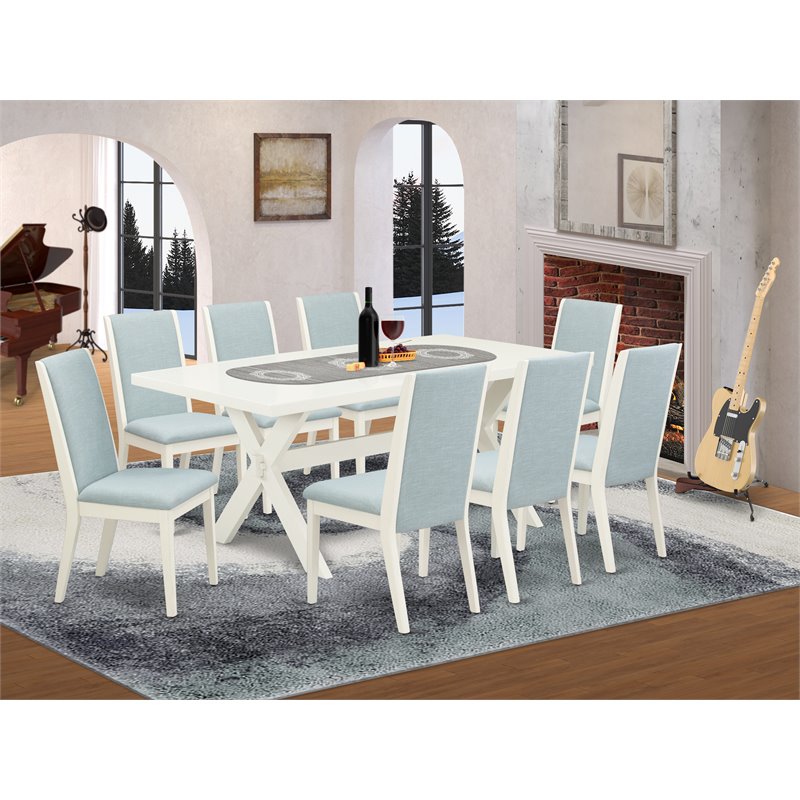 East West Furniture X-Style 9-piece Wood Dining Room Set in Linen White