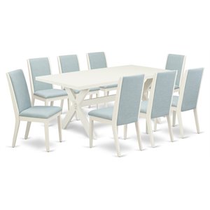 East West Furniture X-Style 9-piece Wood Dining Room Set in Linen White